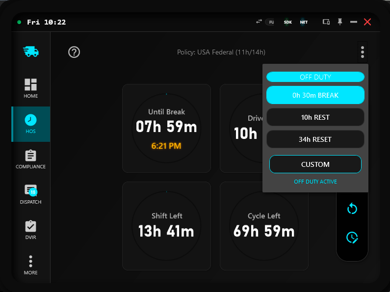 HOS Dashboard Tablet