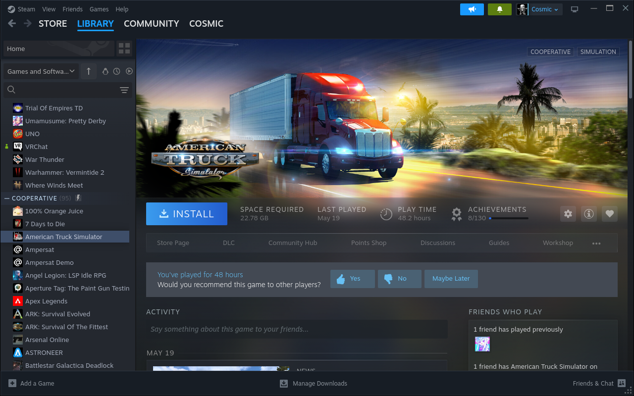 Steam Library open on American Truck Simulator before enabling Proton compatibility